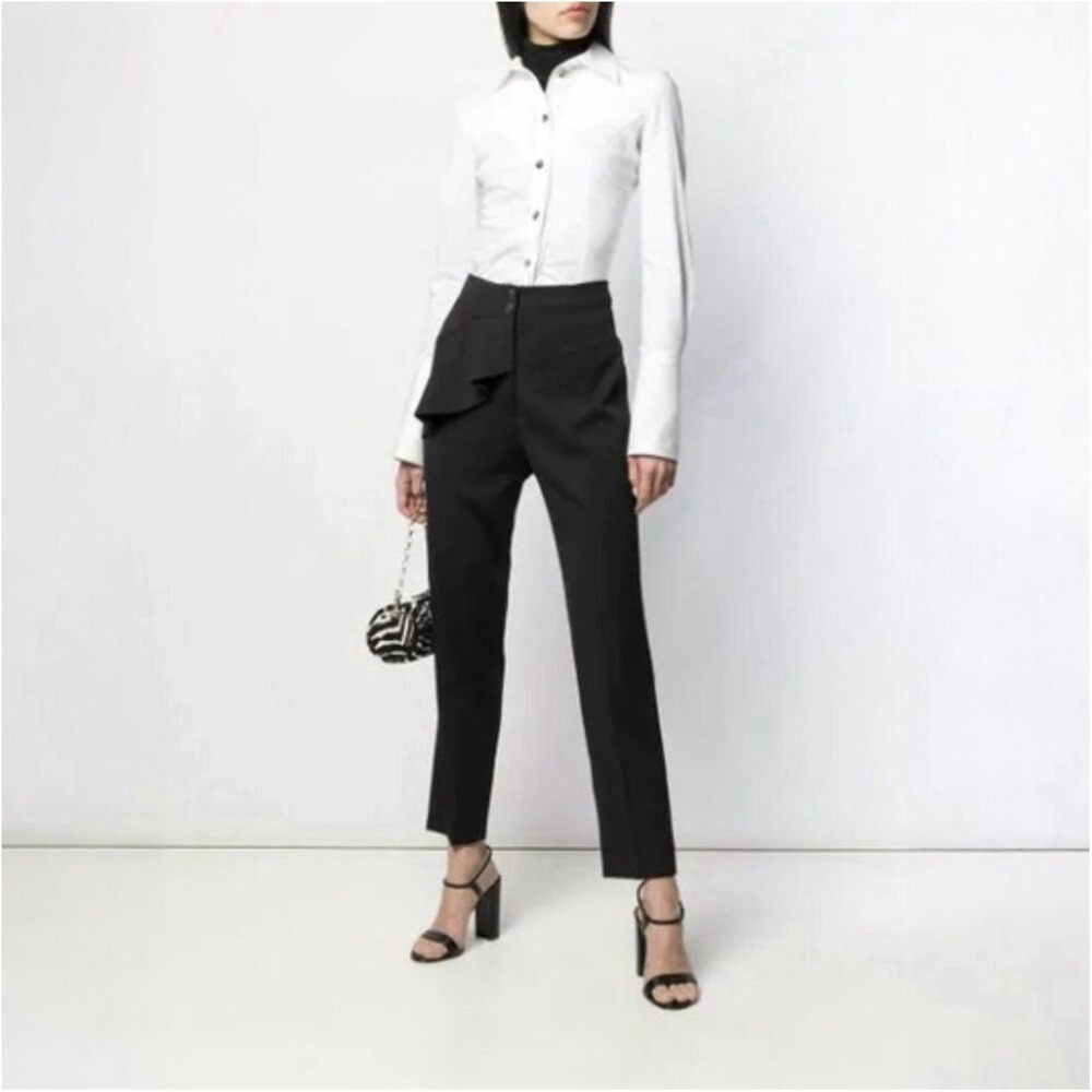 Sandro Black Jani Ruffled Tapered Trouser‎ Pants Business Office Sz 36 US 4